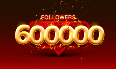 Thank you followers peoples, 600k online social group, happy banner celebrate, Vector