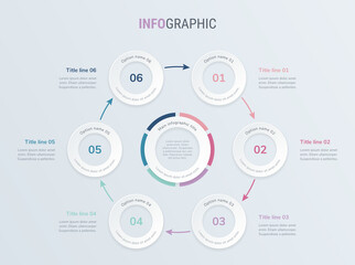 Vintage timeline infographic design vector. 6 steps, rounded workflow layout. Vector infographic timeline template.