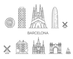 Barcelona skyline, Spain. City flat line art - 450316863