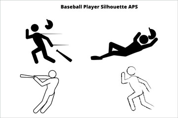 set of baseball player  silhouettes ,  line isolated or logo isolated sign symbol vector, outline and stroke style Collection of high-quality black style vector illustration,