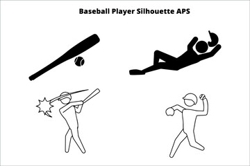 set of baseball player  silhouettes ,  line isolated or logo isolated sign symbol vector, outline and stroke style Collection of high-quality black style vector illustration,