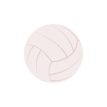 Simple flat icon with white volleyball. Ball for beach games. Clipart, element, object, item for design. Logo, emblem, label, sign of sports team, equipment store. Volleyball tournament or competition