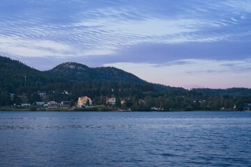 View of the Själevadfjärden bay from the Överhörnäs after sunset