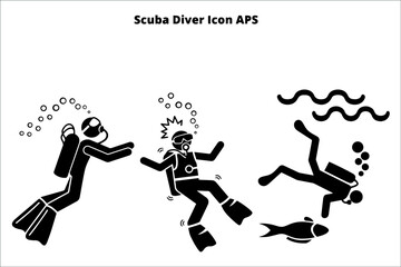 set of scuba driver silhouette ,  line isolated or logo isolated sign symbol vector, outline and stroke style Collection of high-quality color style vector illustration,
