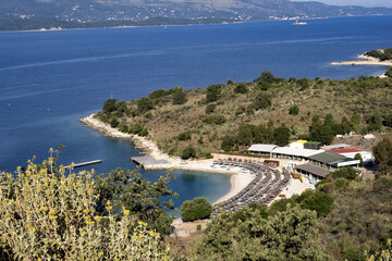 Fototapeta na wymiar View from height on the beach of the Adriatic Sea, Albania