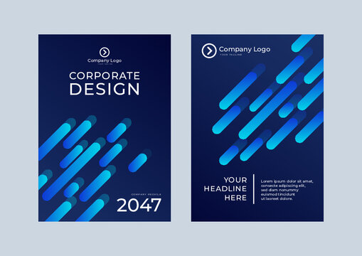 Brochure template layout, cover design annual report, magazine, flyer or booklet in A4 with blue dynamic diagonal rectangular geometric shapes on polygonal background. Vector blue background