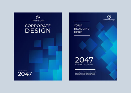 Brochure template layout, cover design annual report, magazine, flyer or booklet in A4 with blue dynamic diagonal rectangular geometric shapes on polygonal background. Vector blue background