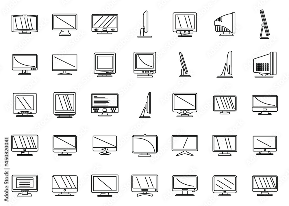 Poster monitor icons set outline vector. computer screen