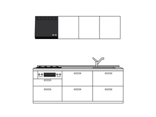 シンプルなキッチンのイラスト　線画 - obrazy, fototapety, plakaty