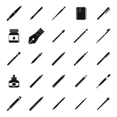 Calligraphy tools icons set simple vector. Paint nib