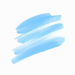 Sky blue brush stroke paint texture white background. Perfect art design for logo or banner. Vector.		