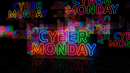 Cyber Monday neon light 3d illustration