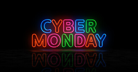 Obraz premium Cyber Monday neon light 3d illustration