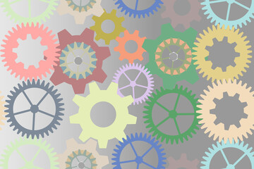 Seamless pattern of colorful cogwheels, industrial parts and equipment. Vector illustration.