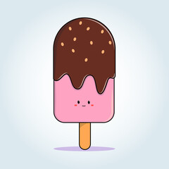 cartoon pink ice cream with chocolate sprinkles in a flat style