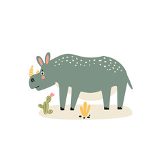 vector illustration of hand-drawn cartoon character animal rhinoceros, Abstract doodle elements isolated on white.
Cute safari animal