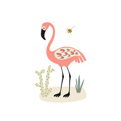 vector illustration hand-drawn cartoon character bird pink flamingo, Abstract doodle elements isolated on white.
Cute safari animal