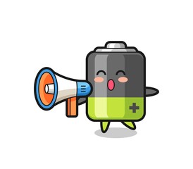 battery character illustration holding a megaphone