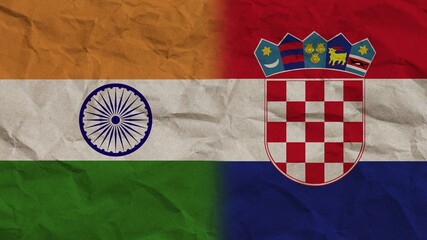 Croatia and India Flags Together, Crumpled Paper Effect Background 3D Illustration