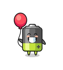 battery mascot illustration is playing balloon