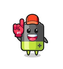 battery illustration cartoon with number 1 fans glove