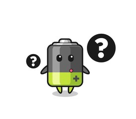 Cartoon Illustration of battery with the question mark