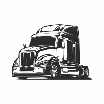 Big Rig Modern Truck Vector Illustration Black And White