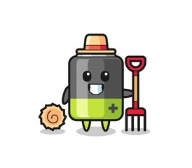 Mascot character of battery as a farmer