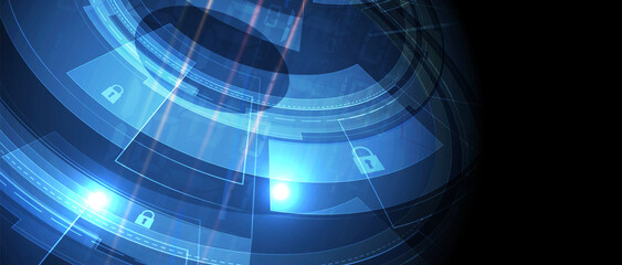 internet digital security technology concept for business background. Lock on circuit board
