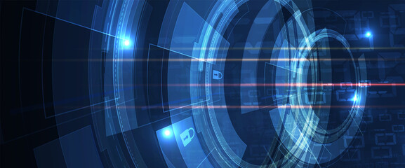 internet digital security technology concept for business background. Lock on circuit board