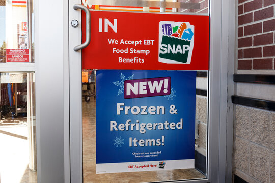 SNAP And EBT Accepted Here Sign. SNAP And Food Stamps Provide Nutrition Benefits To Supplement The Budgets Of Disadvantaged Families.