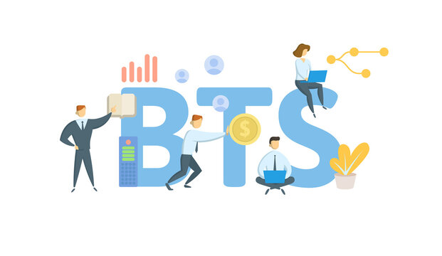 BTS, Base Transceiver Station. Concept with keyword, people and icons. Flat vector illustration. Isolated on white.