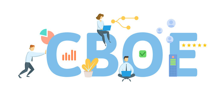 CBOE, Chicago Board Options Exchange. Concept with keyword, people and icons. Flat vector illustration. Isolated on white.