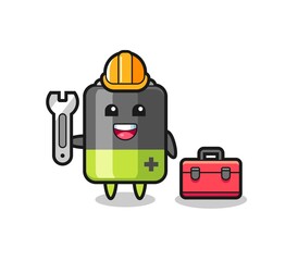 Mascot cartoon of battery as a mechanic