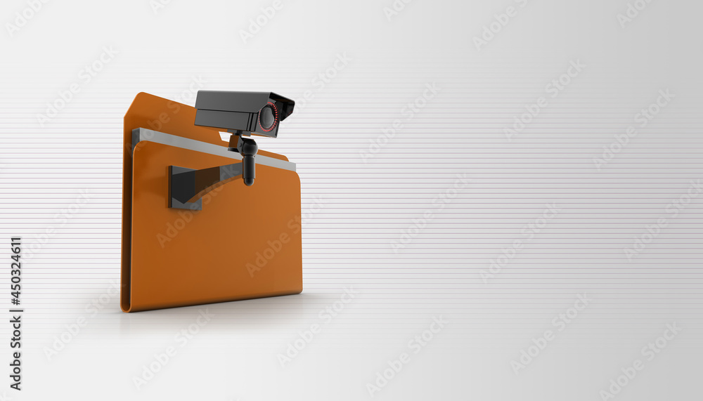 Poster surveillance cctv security camera with folder. 3d rendering