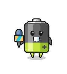 Character mascot of battery as a news reporter