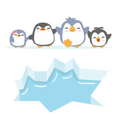 Happy penguin characters on ice floe