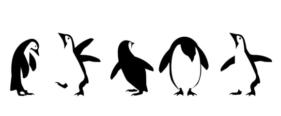 penguin icon in different poses set