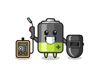 Character mascot of battery as a welder