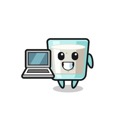 Mascot Illustration of milk with a laptop