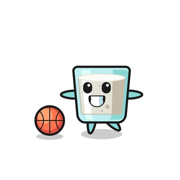 Illustration of milk cartoon is playing basketball