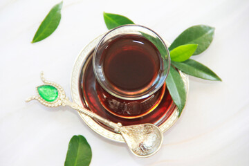 traditional black turkish tea in a glass glass