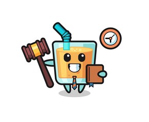 Mascot cartoon of orange juice as a judge