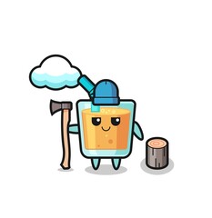 Character cartoon of orange juice as a woodcutter