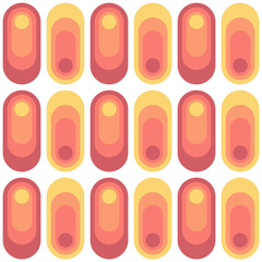 Abstract colorful retro style illustration with circles and semicircles shapes decoration in purple, pink, orange and yellow colors on white background