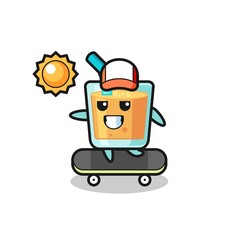 orange juice character illustration ride a skateboard