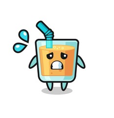 orange juice mascot character with afraid gesture