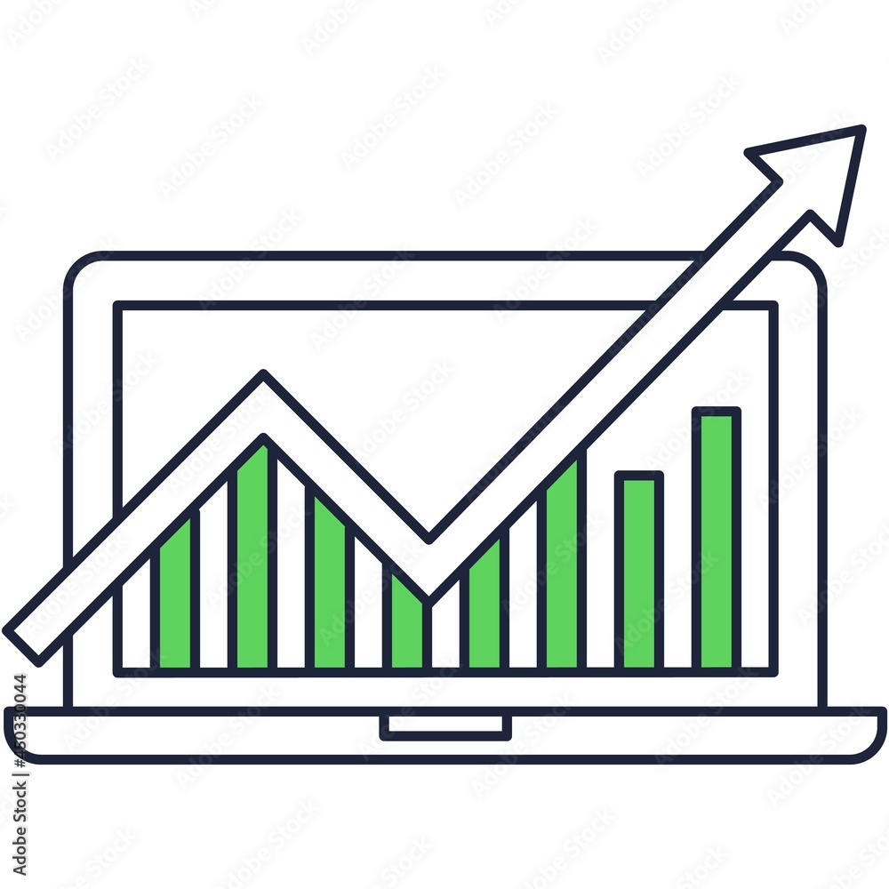 Poster statistic chart on laptop computer screen icon