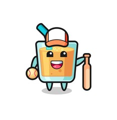 Cartoon character of orange juice as a baseball player