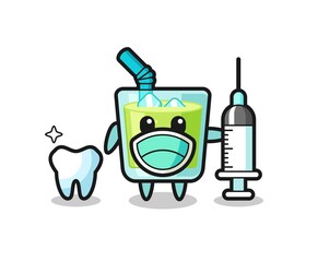 Mascot character of melon juice as a dentist